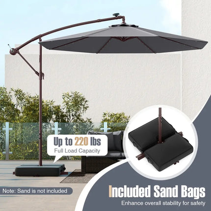 10 Ft Patio Umbrella Offset Cantilever Umbrella with 40 Solar Powered Lights-Gray - Gray - Outdoor Umbrellas