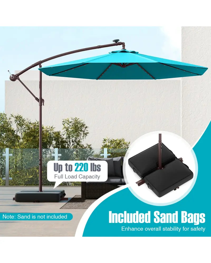 10 Ft Patio Umbrella Offset Cantilever Umbrella with 40 Solar Powered Lights-Turquoise - Turquoise - Outdoor Umbrellas