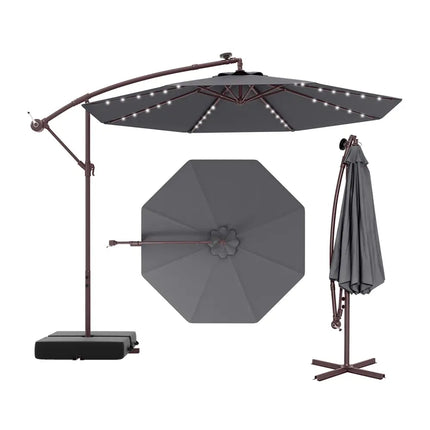 10 Ft Patio Umbrella Offset Cantilever Umbrella with 40 Solar Powered Lights-Gray - Gray - Outdoor Umbrellas