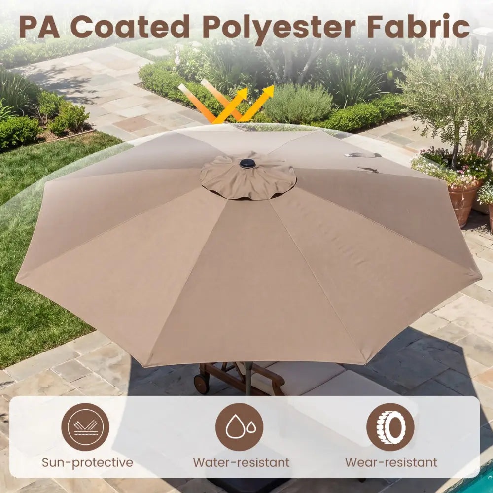 10 FT Scalloped Patio Umbrella with Push Button Tilt and 8 Fiberglass Ribs-Brown - Brown - Outdoor Umbrellas