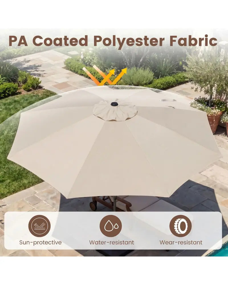 10 FT Scalloped Patio Umbrella with Push Button Tilt and 8 Fiberglass Ribs-Beige - Beige - Outdoor Umbrellas