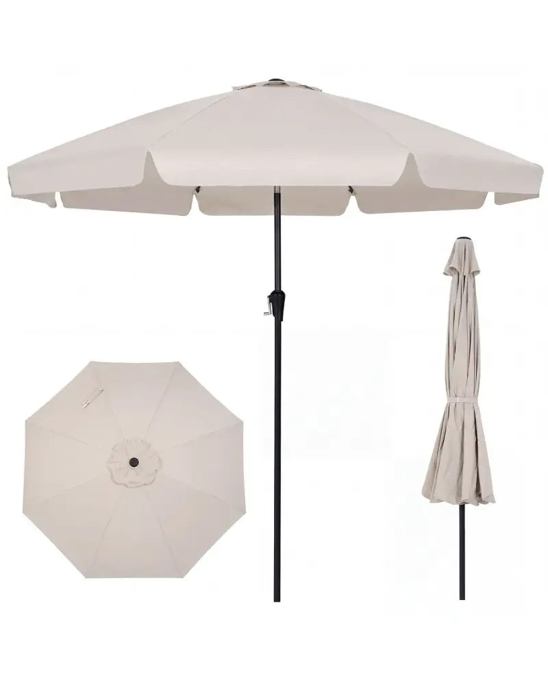 10 FT Scalloped Patio Umbrella with Push Button Tilt and 8 Fiberglass Ribs-Beige - Beige - Outdoor Umbrellas