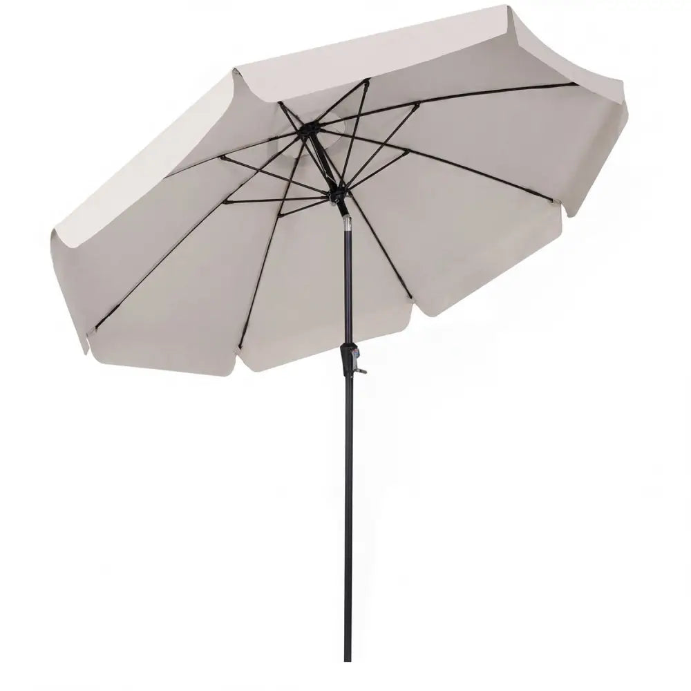 10 FT Scalloped Patio Umbrella with Push Button Tilt and 8 Fiberglass Ribs-Beige - Beige - Outdoor Umbrellas