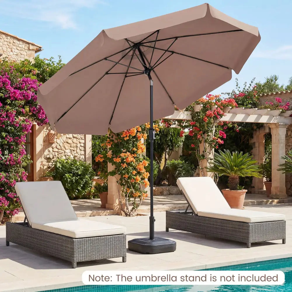 10 FT Scalloped Patio Umbrella with Push Button Tilt and 8 Fiberglass Ribs-Brown - Brown - Outdoor Umbrellas
