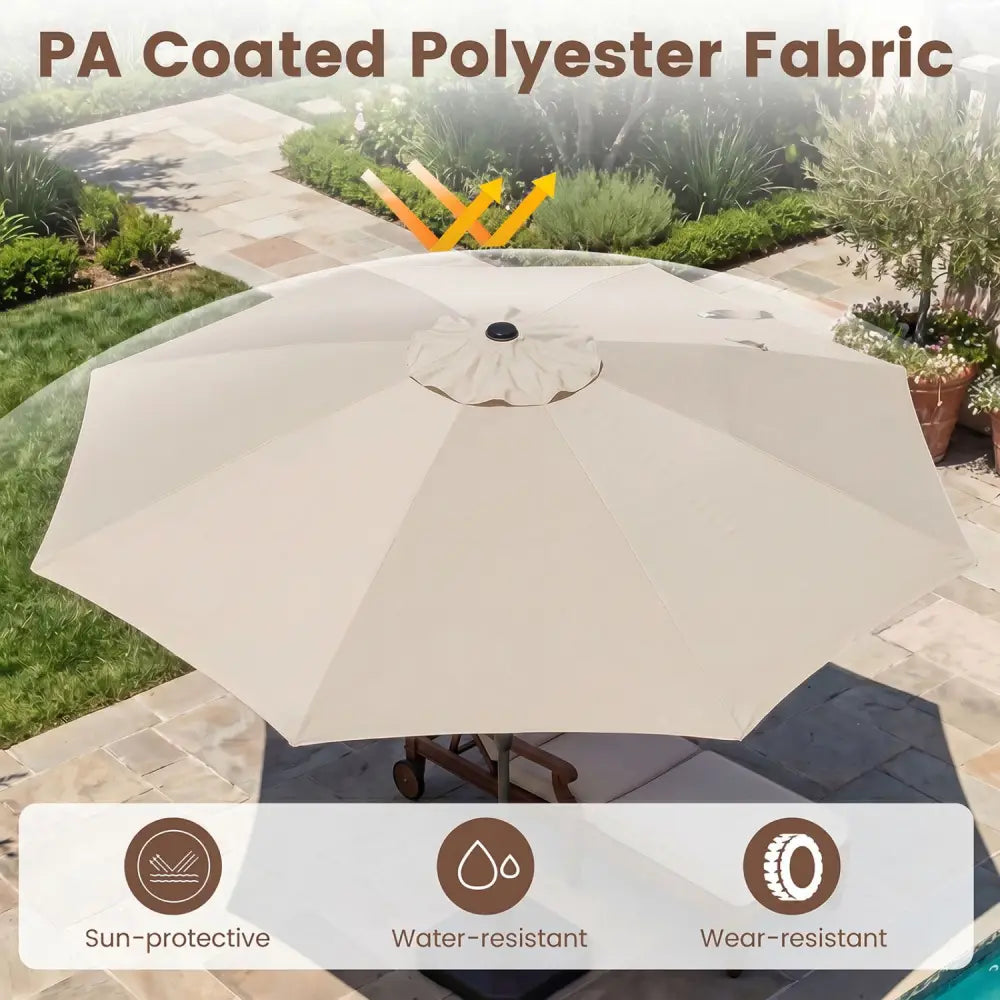 10 FT Scalloped Patio Umbrella with Push Button Tilt and 8 Fiberglass Ribs-Beige - Beige - Outdoor Umbrellas