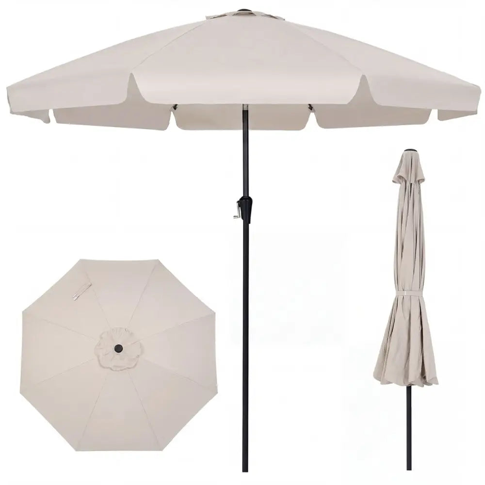 10 FT Scalloped Patio Umbrella with Push Button Tilt and 8 Fiberglass Ribs-Beige - Beige - Outdoor Umbrellas