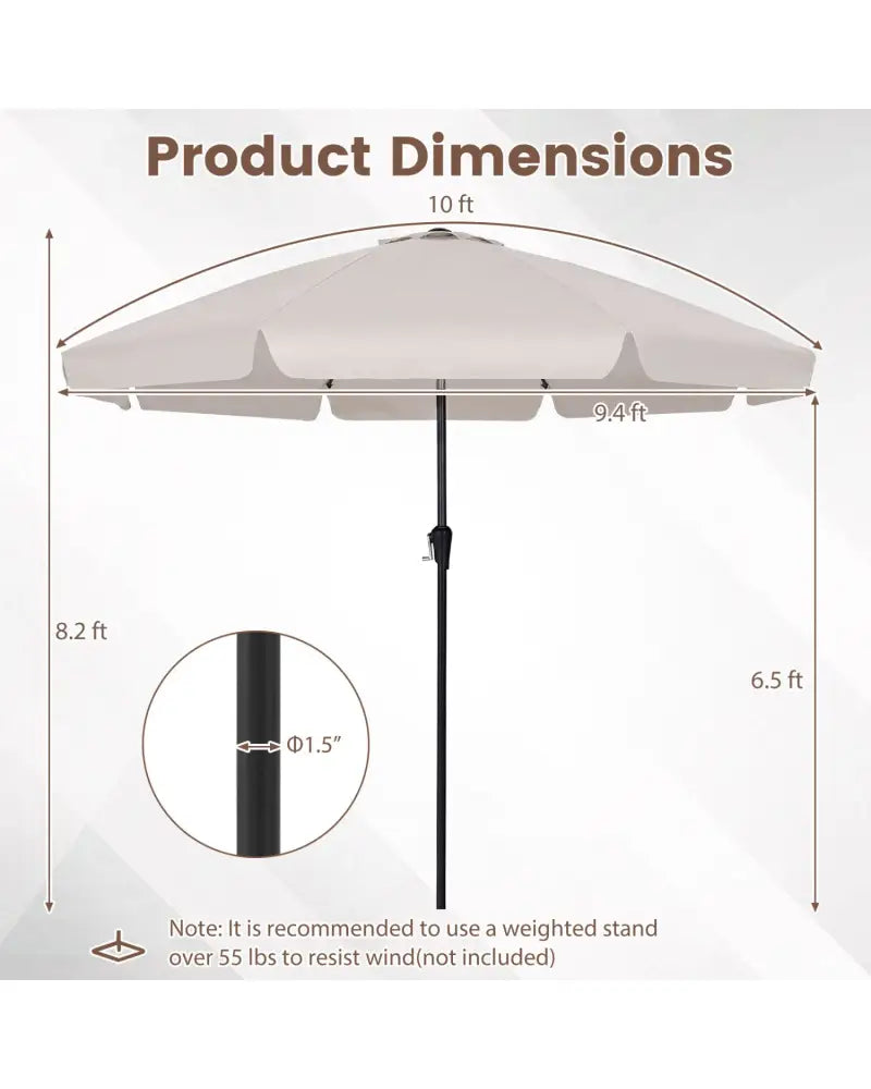 10 FT Scalloped Patio Umbrella with Push Button Tilt and 8 Fiberglass Ribs-Beige - Beige - Outdoor Umbrellas