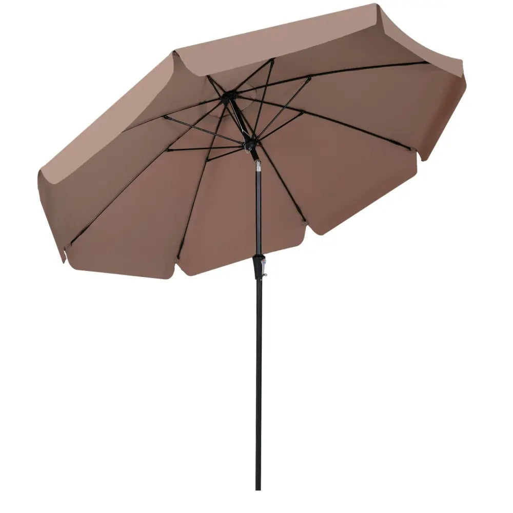 10 FT Scalloped Patio Umbrella with Push Button Tilt and 8 Fiberglass Ribs-Brown - Brown - Outdoor Umbrellas