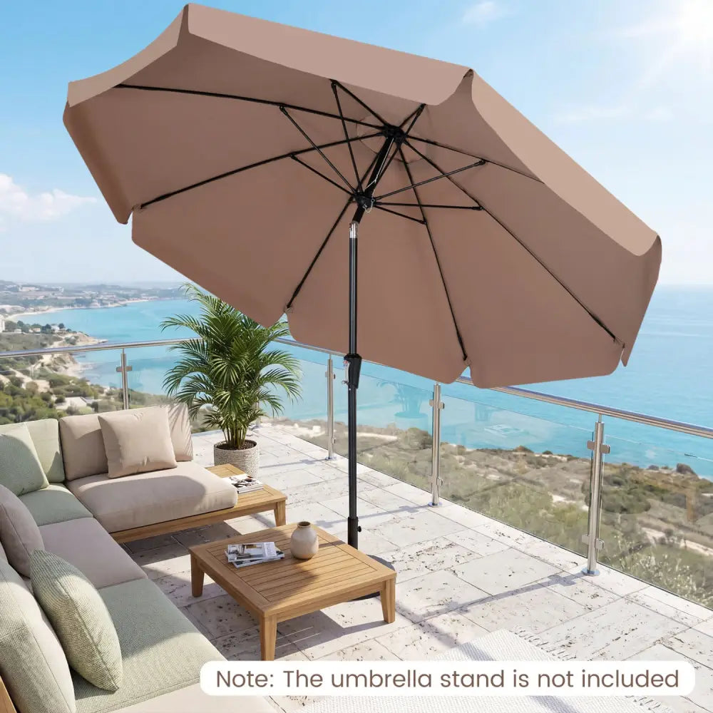 10 FT Scalloped Patio Umbrella with Push Button Tilt and 8 Fiberglass Ribs-Brown - Brown - Outdoor Umbrellas