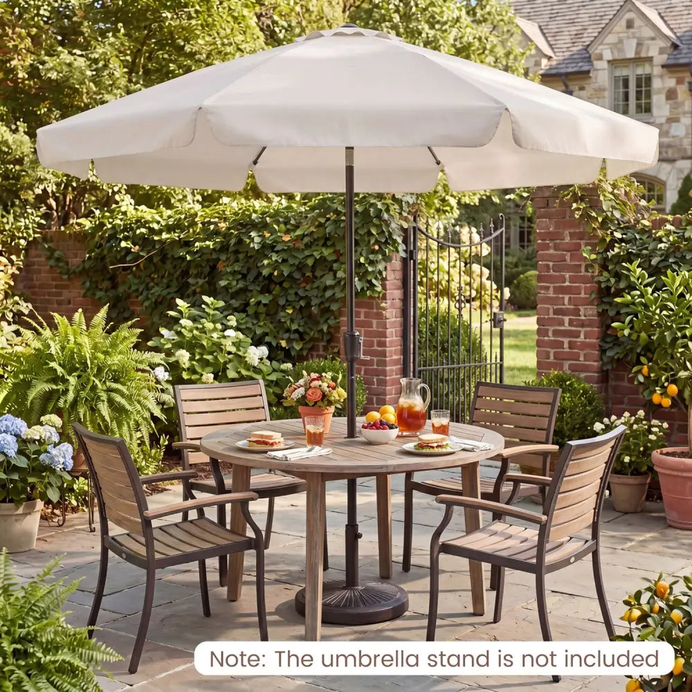 10 FT Scalloped Patio Umbrella with Push Button Tilt and 8 Fiberglass Ribs-Beige - Beige - Outdoor Umbrellas