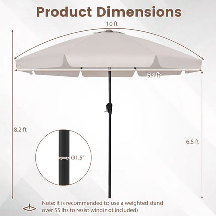 10 FT Scalloped Patio Umbrella with Push Button Tilt and 8 Fiberglass Ribs-Beige - Beige - Outdoor Umbrellas