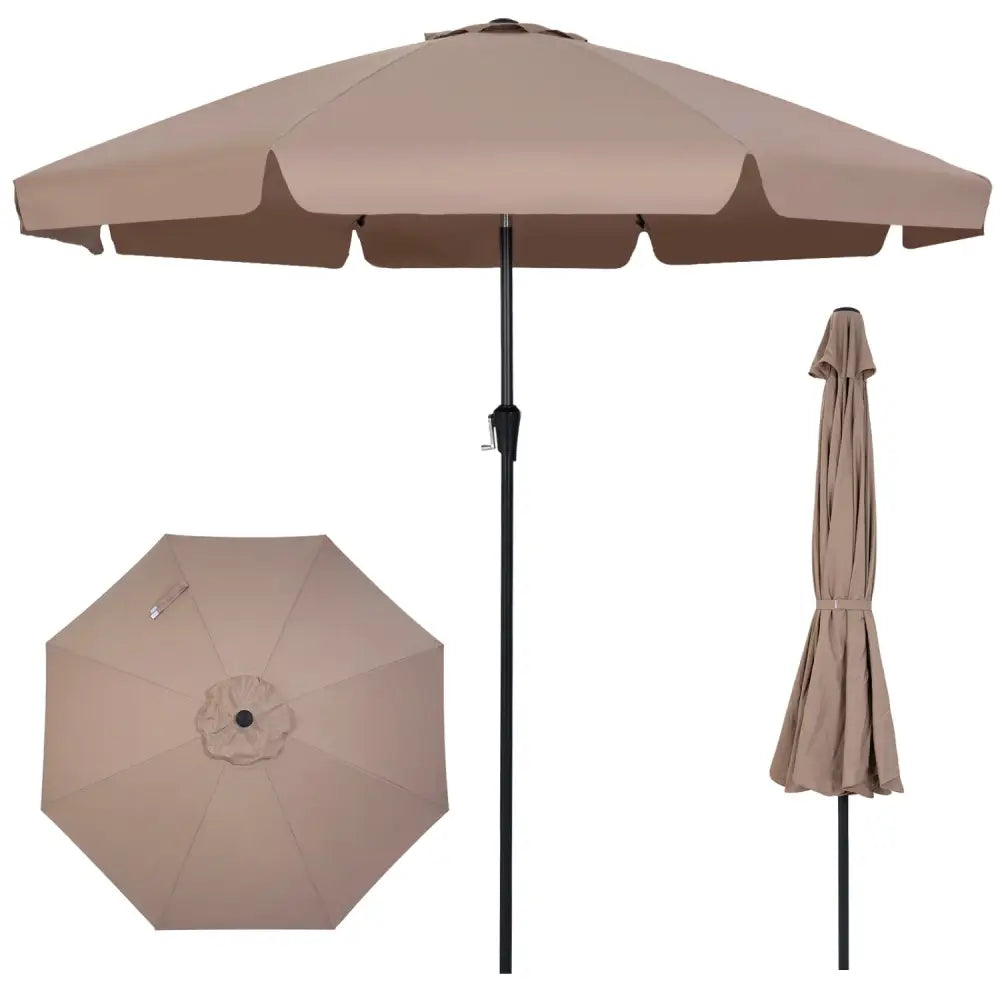 10 FT Scalloped Patio Umbrella with Push Button Tilt and 8 Fiberglass Ribs-Brown - Brown - Outdoor Umbrellas