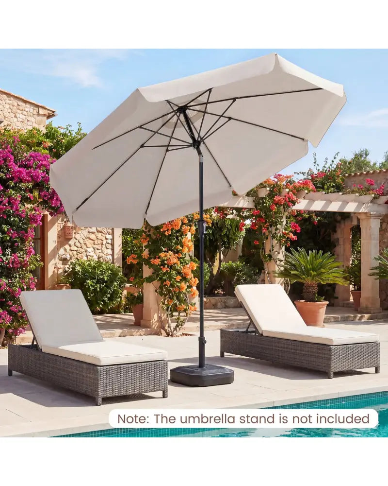 10 FT Scalloped Patio Umbrella with Push Button Tilt and 8 Fiberglass Ribs-Beige - Beige - Outdoor Umbrellas