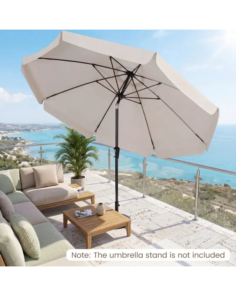 10 FT Scalloped Patio Umbrella with Push Button Tilt and 8 Fiberglass Ribs-Beige - Beige - Outdoor Umbrellas