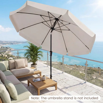 10 FT Scalloped Patio Umbrella with Push Button Tilt and 8 Fiberglass Ribs-Beige - Beige - Outdoor Umbrellas