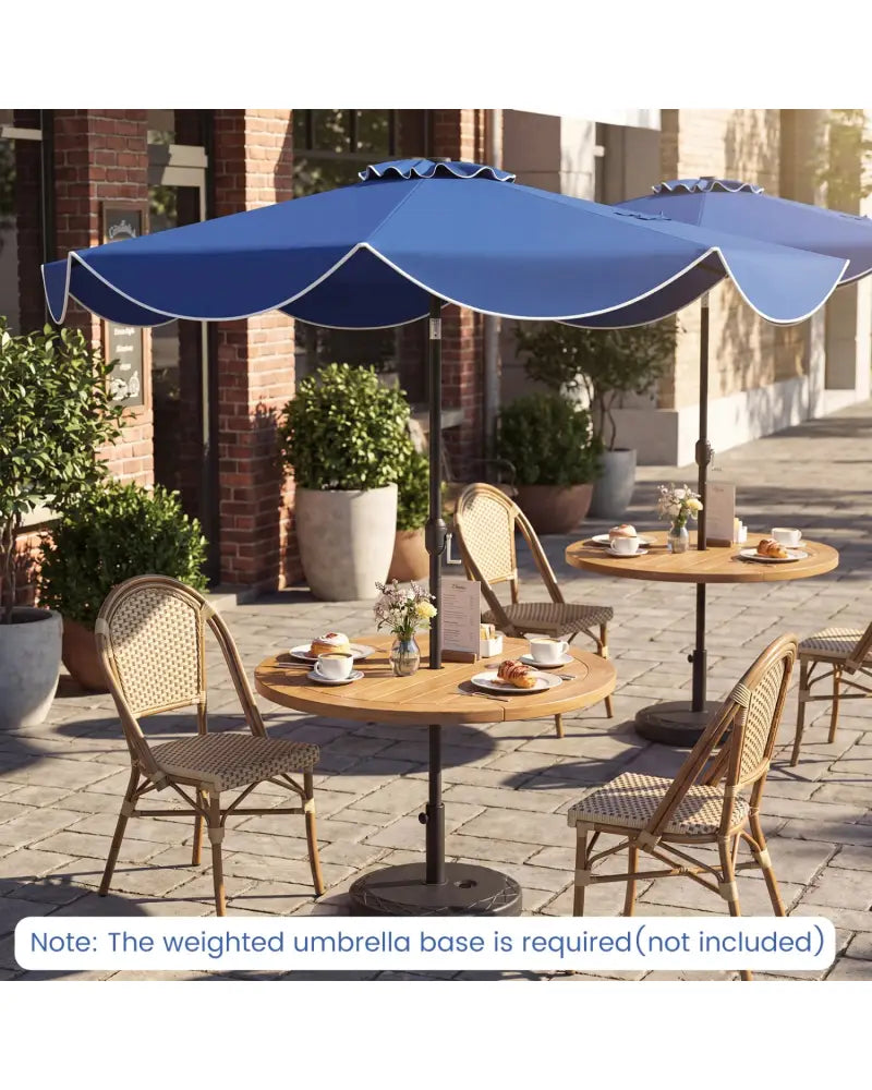 10 FT Scalloped Solar Patio Umbrella with 24 LED Lights and Tilt Adjustment-Navy - Navy - Outdoor Umbrellas