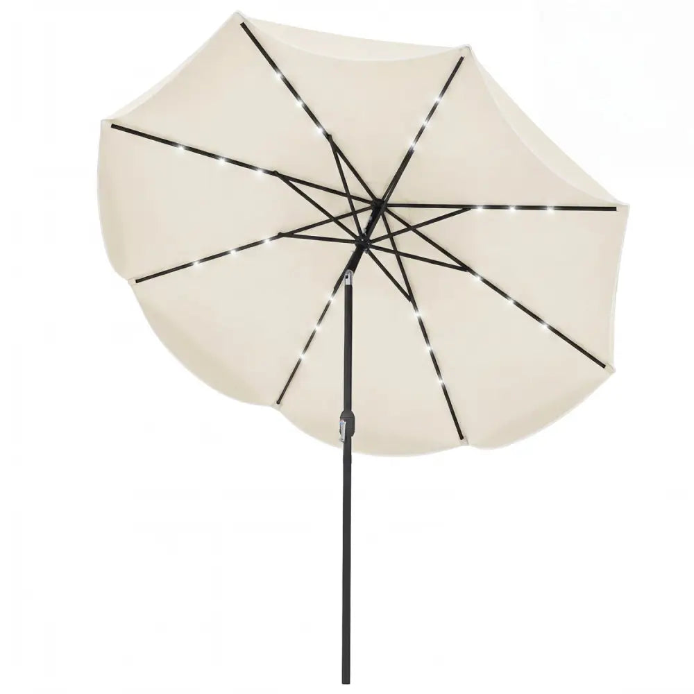 10 FT Scalloped Solar Patio Umbrella with 24 LED Lights and Tilt Adjustment-Beige - Beige - Outdoor Umbrellas