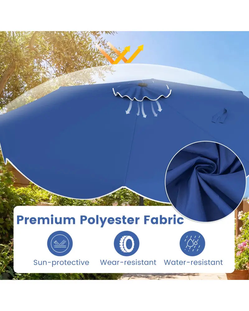 10 FT Scalloped Solar Patio Umbrella with 24 LED Lights and Tilt Adjustment-Navy - Navy - Outdoor Umbrellas