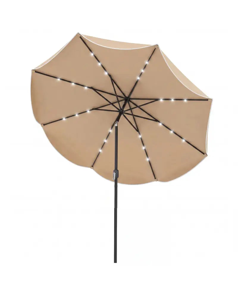 10 FT Scalloped Solar Patio Umbrella with 24 LED Lights and Tilt Adjustment-Tan - Tan - Outdoor Umbrellas