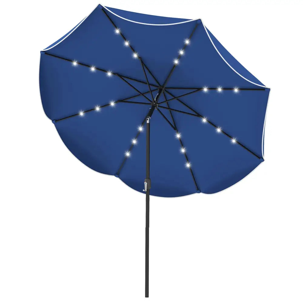 10 FT Scalloped Solar Patio Umbrella with 24 LED Lights and Tilt Adjustment-Navy - Navy - Outdoor Umbrellas