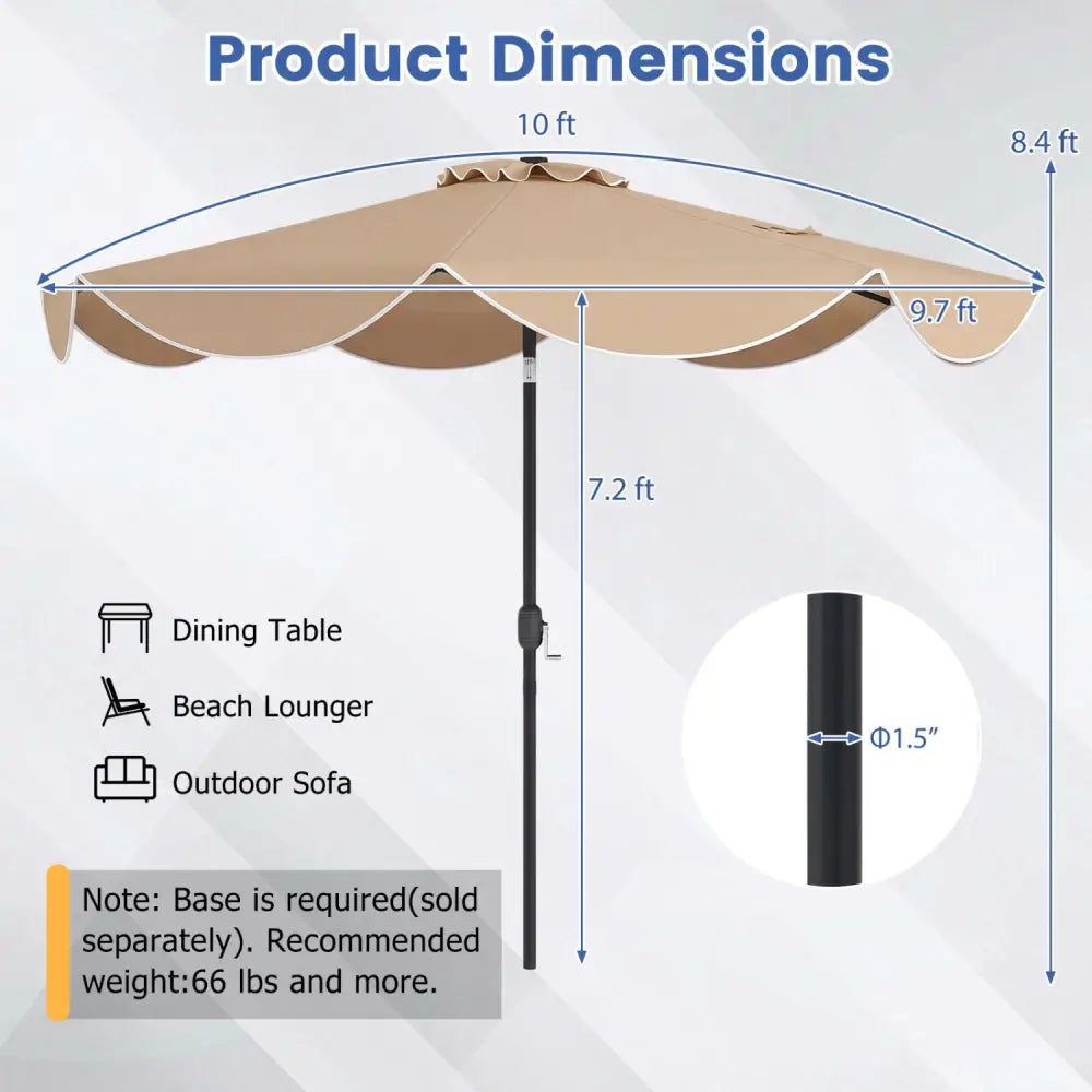 10 FT Scalloped Solar Patio Umbrella with 24 LED Lights and Tilt Adjustment-Tan - Tan - Outdoor Umbrellas