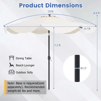10 FT Scalloped Solar Patio Umbrella with 24 LED Lights and Tilt Adjustment-Beige - Beige - Outdoor Umbrellas