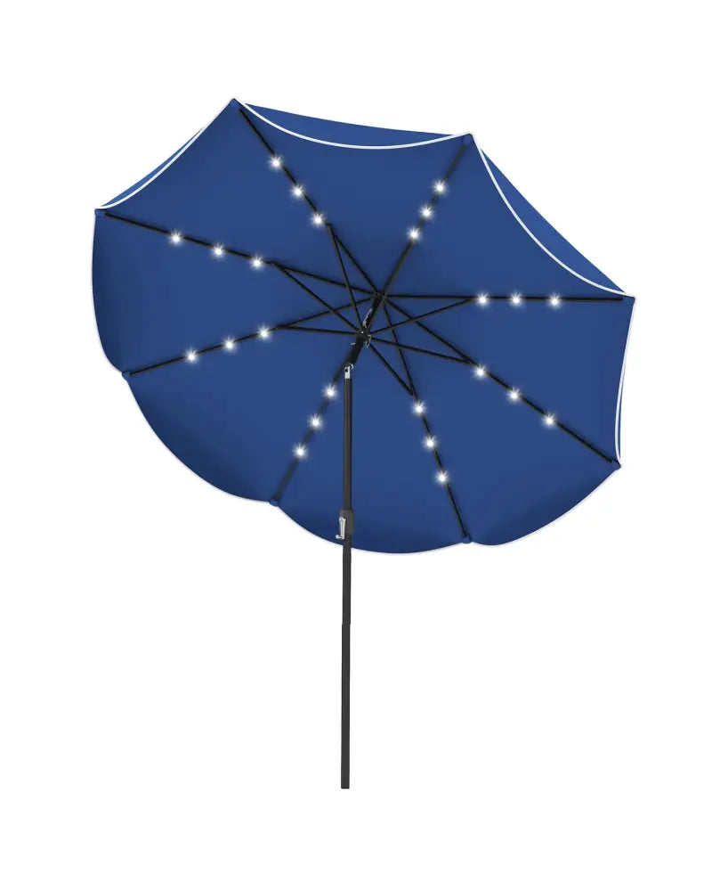 10 FT Scalloped Solar Patio Umbrella with 24 LED Lights and Tilt Adjustment-Navy - Navy - Outdoor Umbrellas