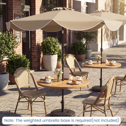 10 FT Scalloped Solar Patio Umbrella with 24 LED Lights and Tilt Adjustment-Tan - Tan - Outdoor Umbrellas