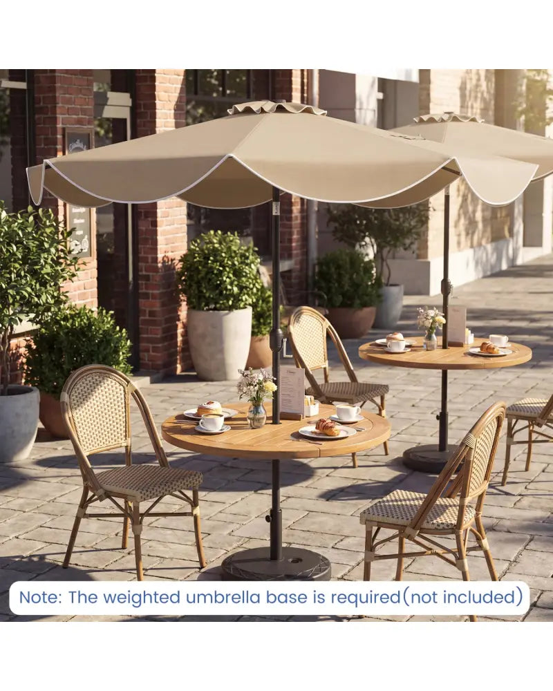 10 FT Scalloped Solar Patio Umbrella with 24 LED Lights and Tilt Adjustment-Tan - Tan - Outdoor Umbrellas