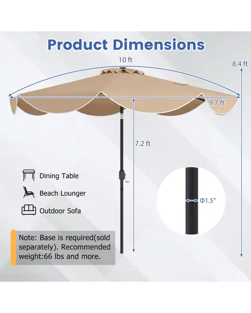 10 FT Scalloped Solar Patio Umbrella with 24 LED Lights and Tilt Adjustment-Tan - Tan - Outdoor Umbrellas