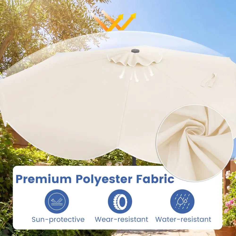 10 FT Scalloped Solar Patio Umbrella with 24 LED Lights and Tilt Adjustment-Beige - Beige - Outdoor Umbrellas
