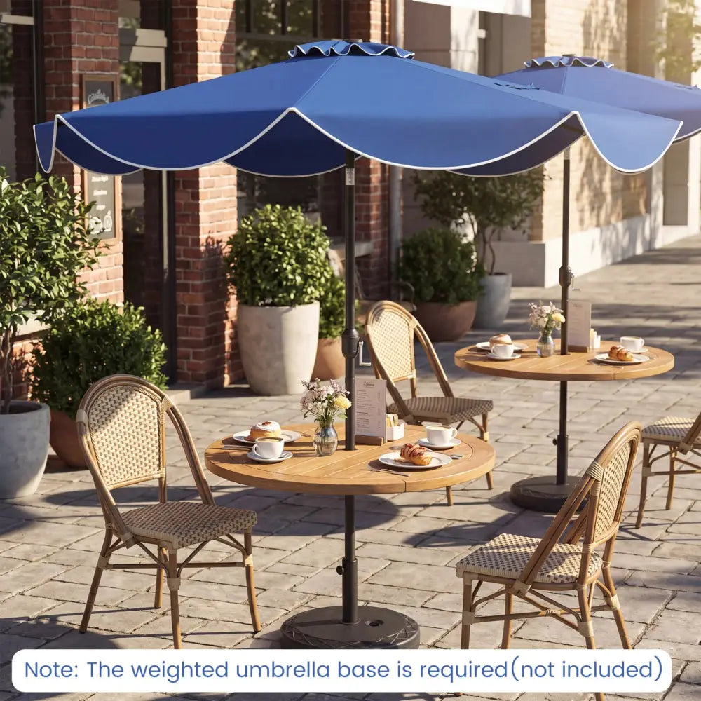 10 FT Scalloped Solar Patio Umbrella with 24 LED Lights and Tilt Adjustment-Navy - Navy - Outdoor Umbrellas