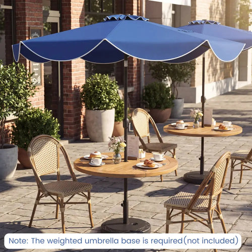 10 FT Scalloped Solar Patio Umbrella with 24 LED Lights and Tilt Adjustment-Navy - Navy - Outdoor Umbrellas