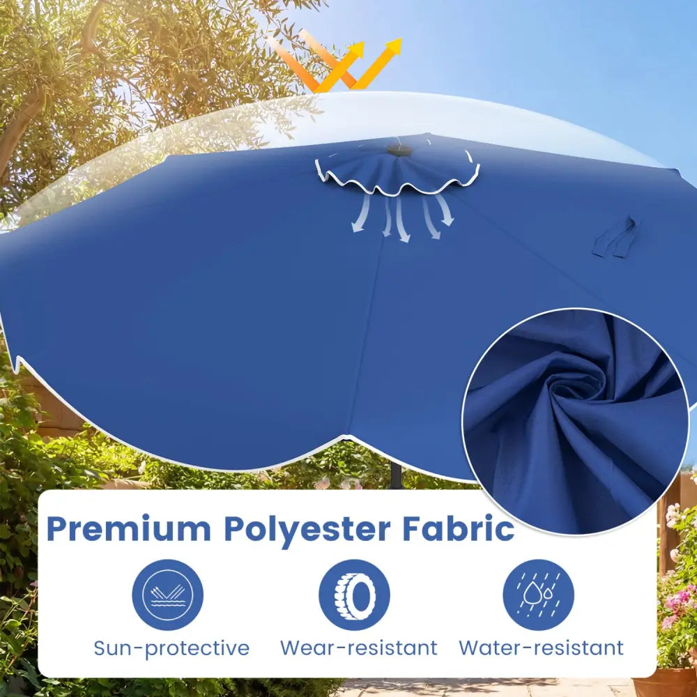 10 FT Scalloped Solar Patio Umbrella with 24 LED Lights and Tilt Adjustment-Navy - Navy - Outdoor Umbrellas