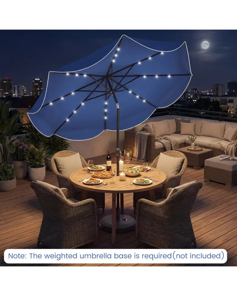 10 FT Scalloped Solar Patio Umbrella with 24 LED Lights and Tilt Adjustment-Navy - Navy - Outdoor Umbrellas