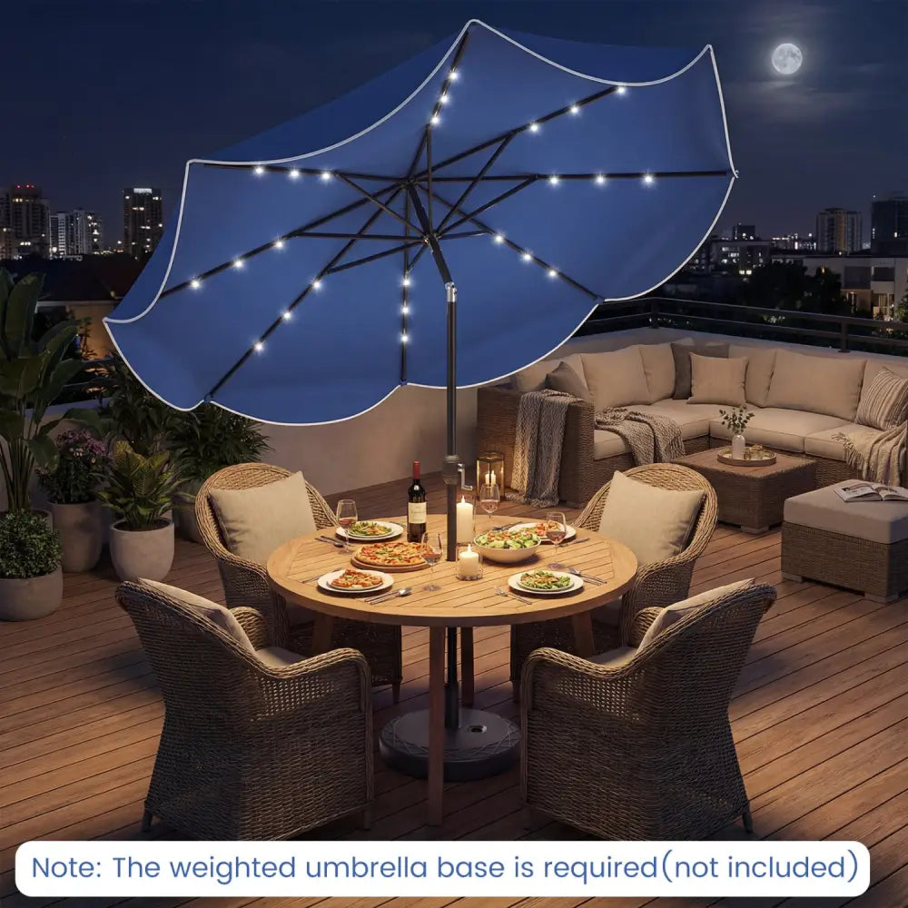 10 FT Scalloped Solar Patio Umbrella with 24 LED Lights and Tilt Adjustment-Navy - Navy - Outdoor Umbrellas