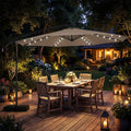 10 FT Solar LED Offset Cantilever Patio Umbrella Hanging Outdoor Market Umbrella-Brown - Brown - Outdoor Umbrellas