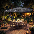 10 FT Solar LED Offset Cantilever Patio Umbrella Hanging Outdoor Market Umbrella-Gray - Gray - Outdoor Umbrellas