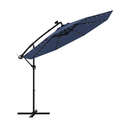 10 Ft Solar LED Offset Umbrella with 40 Lights and Cross Base for Patio-Blue - Blue - Outdoor Umbrellas