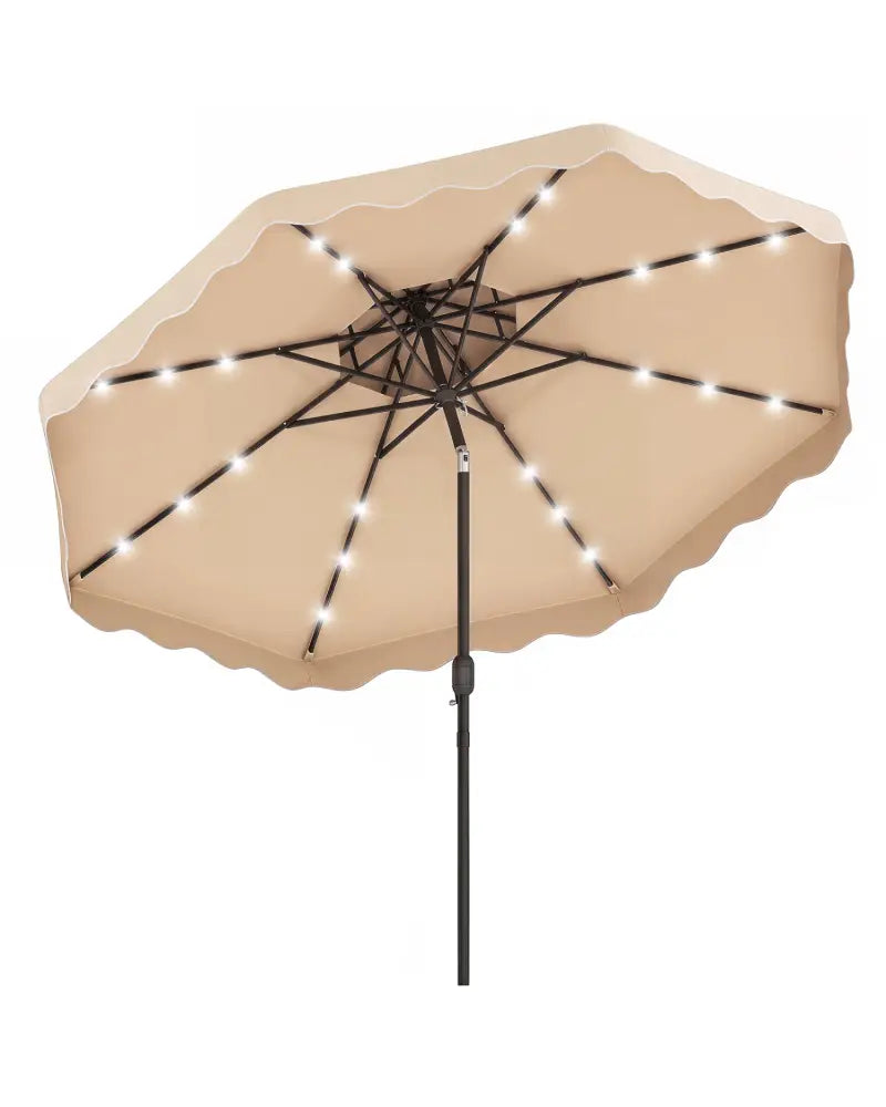 10 FT Solar LED Patio Umbrella for Deck and Pool-Beige - Beige - Outdoor Umbrellas