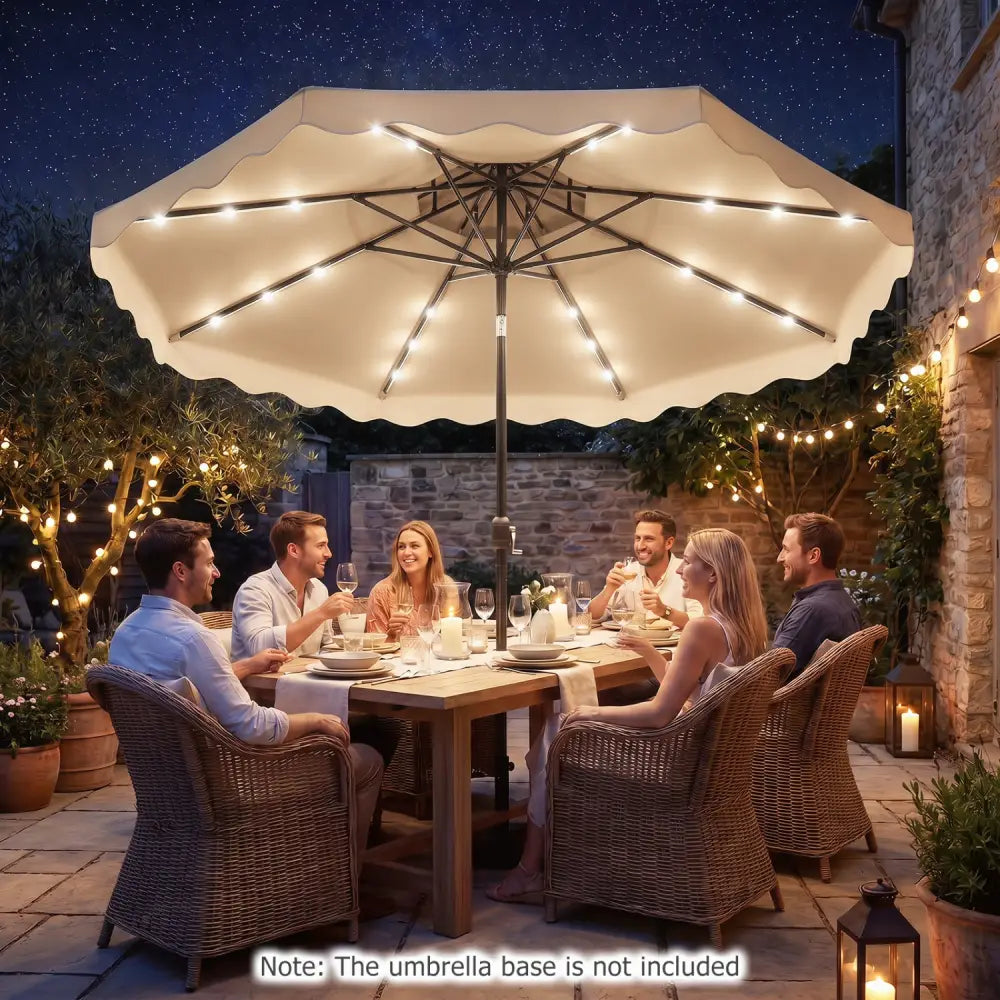 10 FT Solar LED Patio Umbrella for Deck and Pool-Beige - Beige - Outdoor Umbrellas