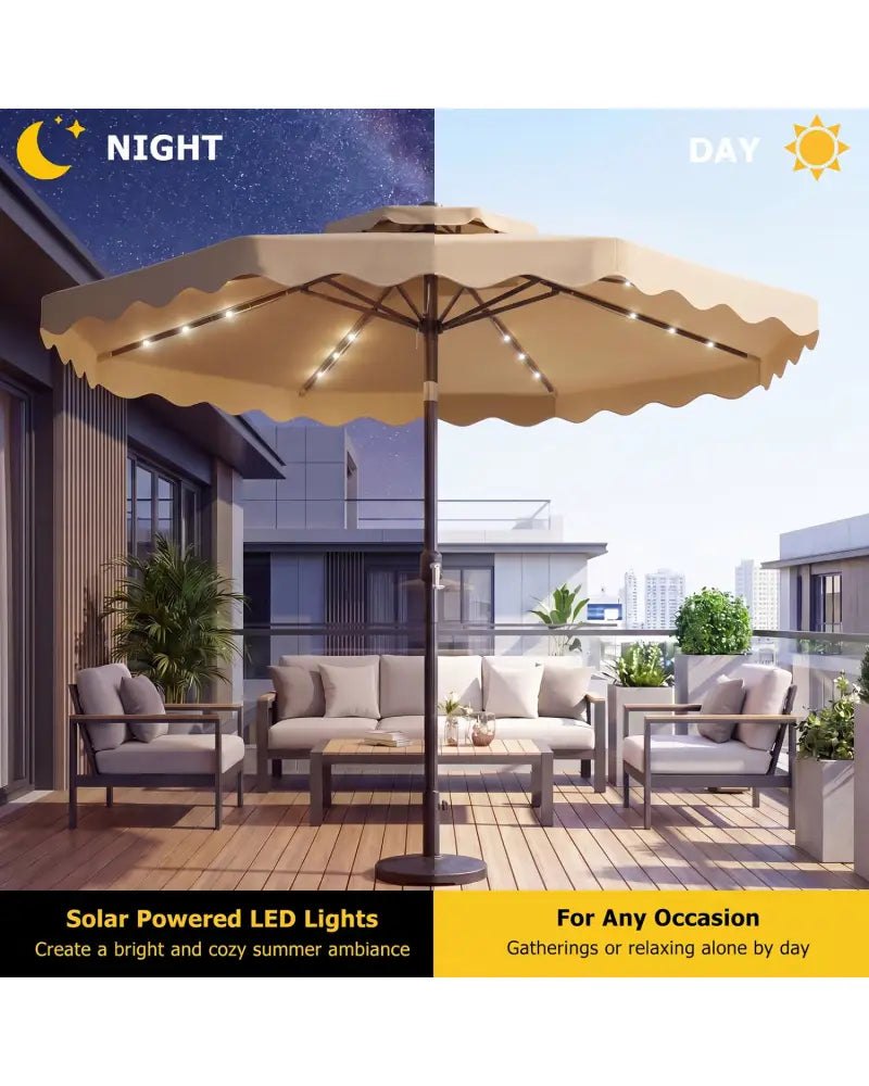 10 FT Solar LED Patio Umbrella for Deck and Pool-Beige - Beige - Outdoor Umbrellas