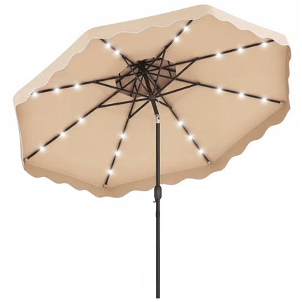 10 FT Solar LED Patio Umbrella for Deck and Pool-Beige - Beige - Outdoor Umbrellas