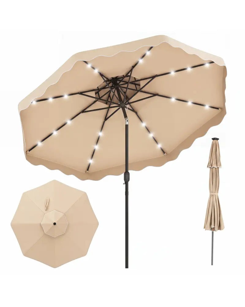 10 FT Solar LED Patio Umbrella for Deck and Pool-Beige - Beige - Outdoor Umbrellas
