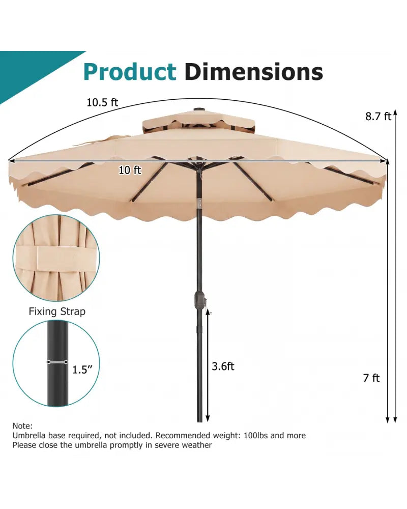 10 FT Solar LED Patio Umbrella for Deck and Pool-Beige - Beige - Outdoor Umbrellas