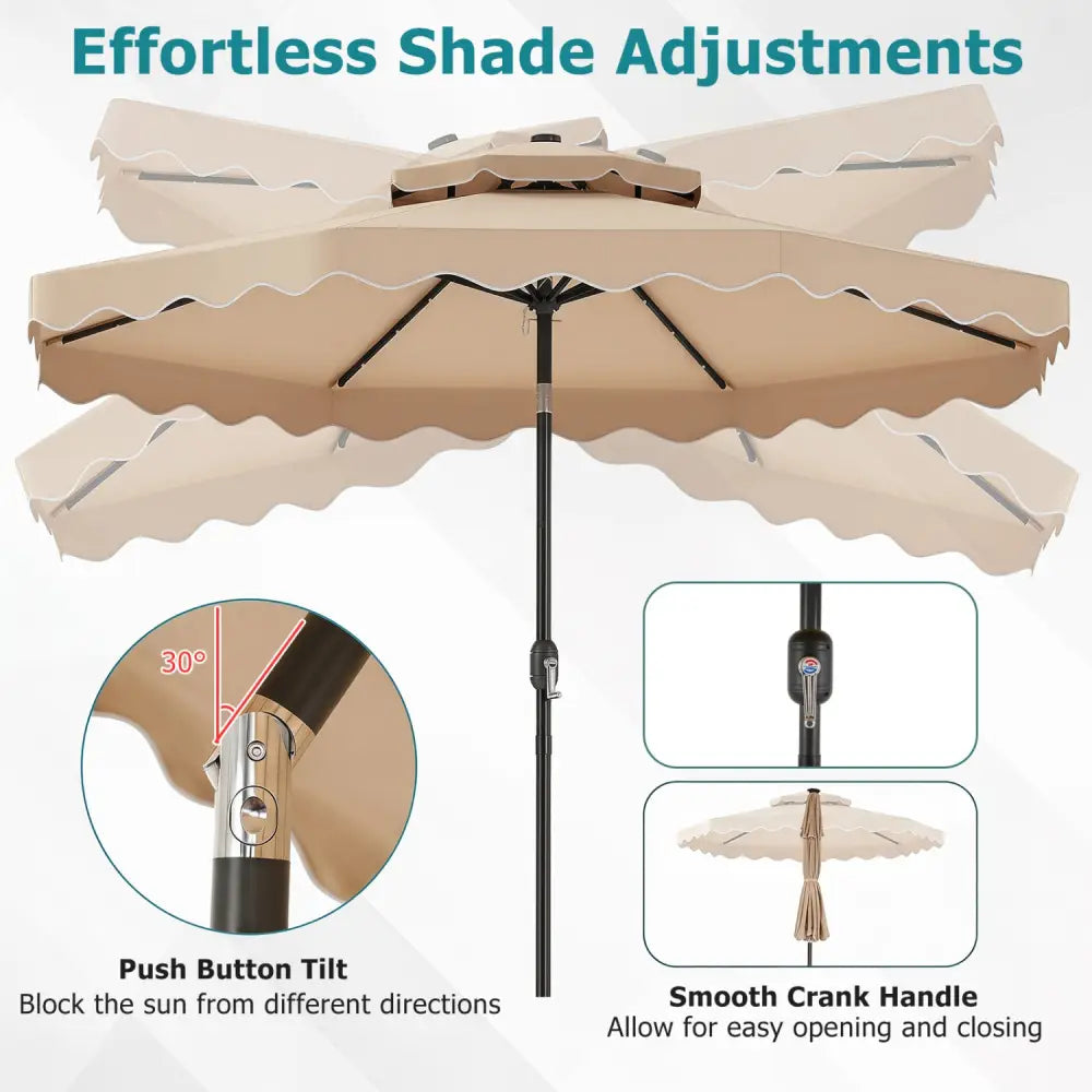10 FT Solar LED Patio Umbrella for Deck and Pool-Beige - Beige - Outdoor Umbrellas