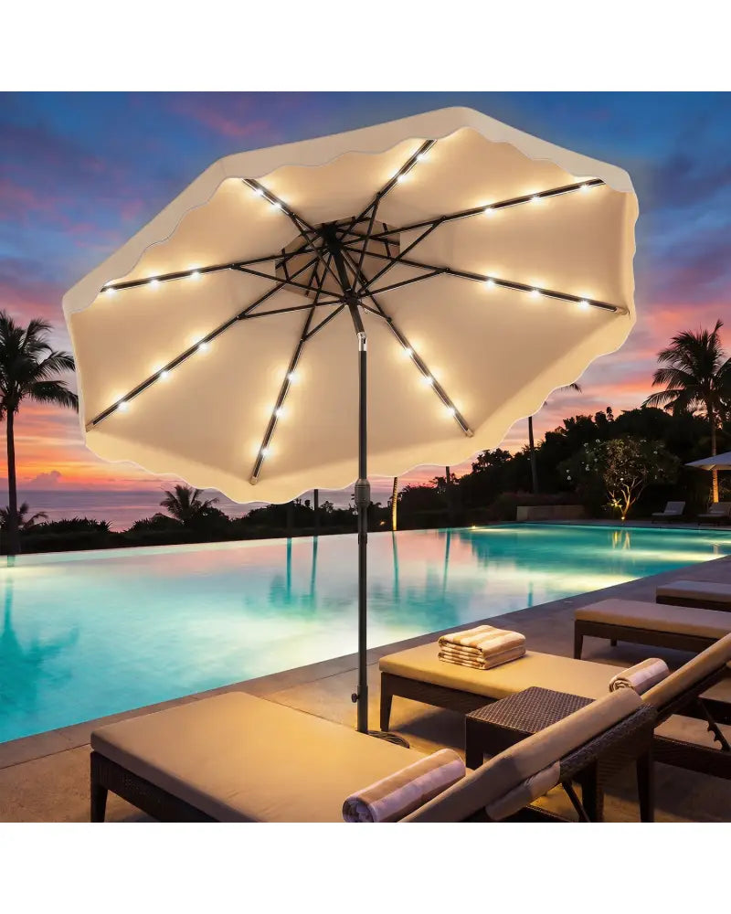 10 FT Solar LED Patio Umbrella for Deck and Pool-Beige - Beige - Outdoor Umbrellas