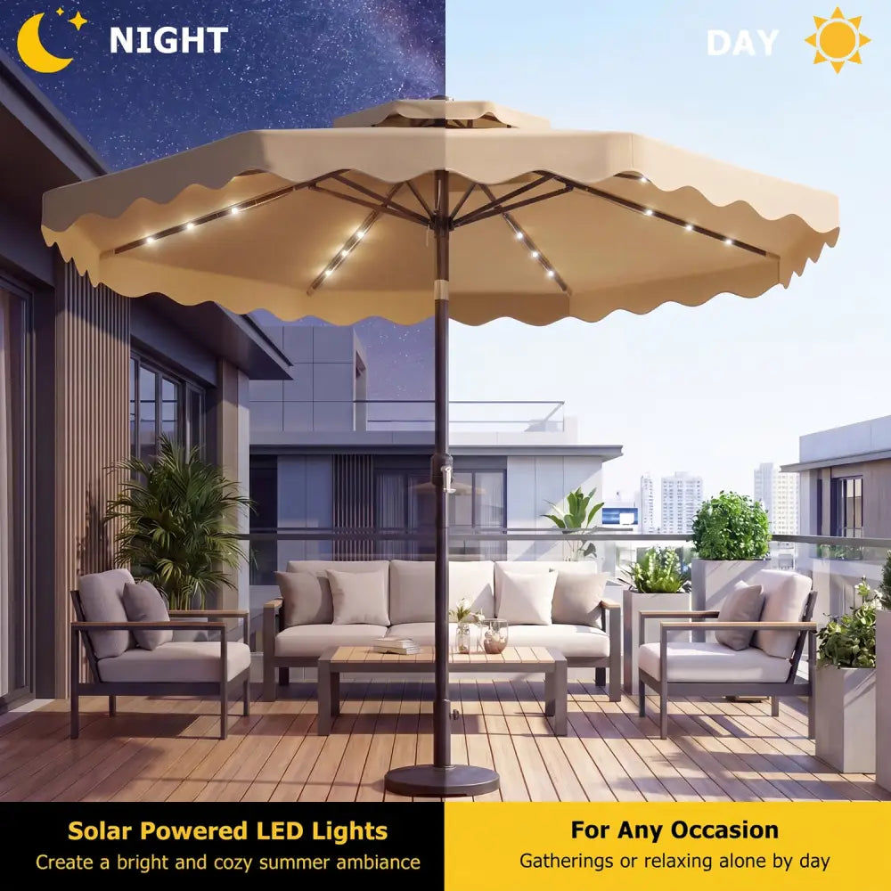 10 FT Solar LED Patio Umbrella for Deck and Pool-Beige - Beige - Outdoor Umbrellas