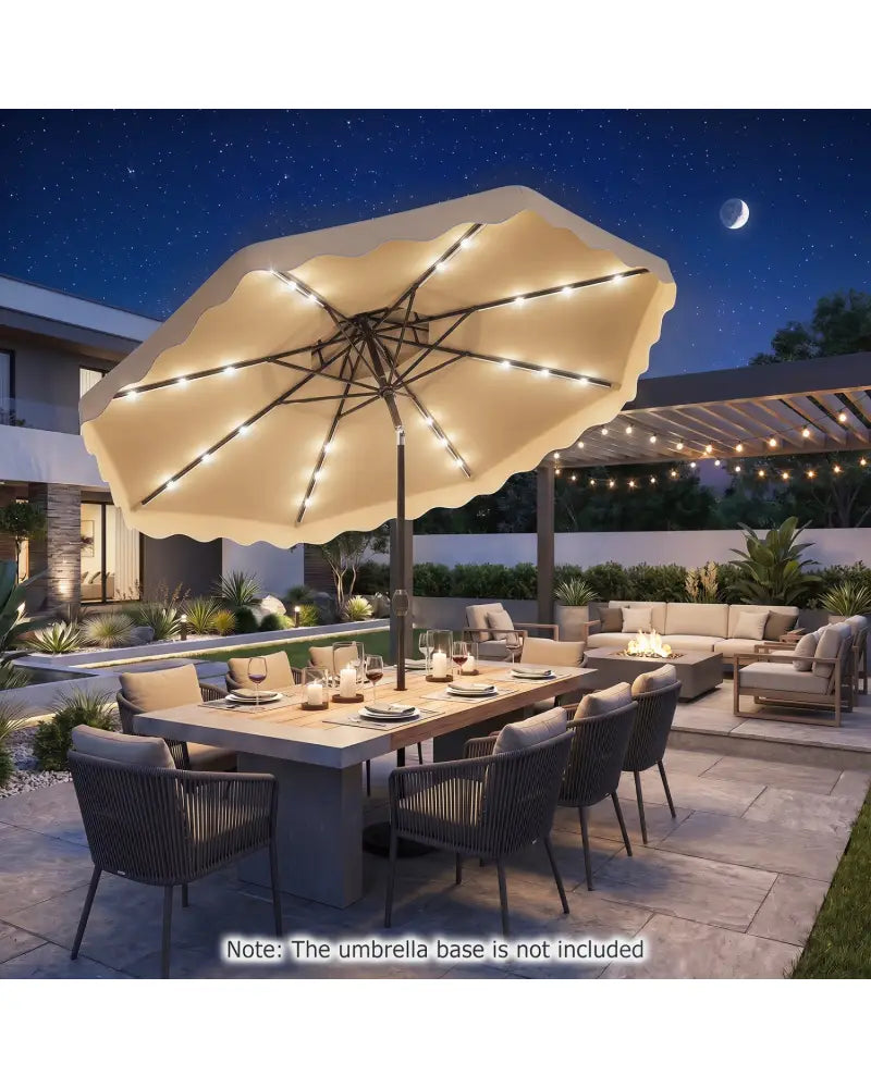 10 FT Solar LED Patio Umbrella for Deck and Pool-Beige - Beige - Outdoor Umbrellas