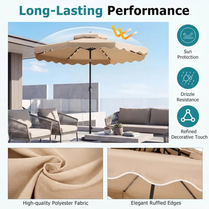 10 FT Solar LED Patio Umbrella for Deck and Pool-Beige - Beige - Outdoor Umbrellas